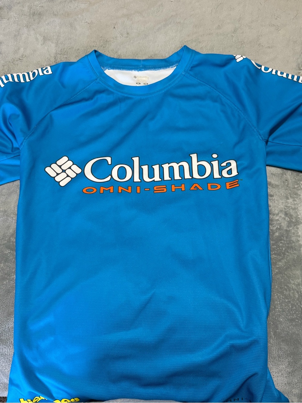 Columbia Men’s Omni-Shade Short Sleeve Shirt - Bright Blue with Orange Logo